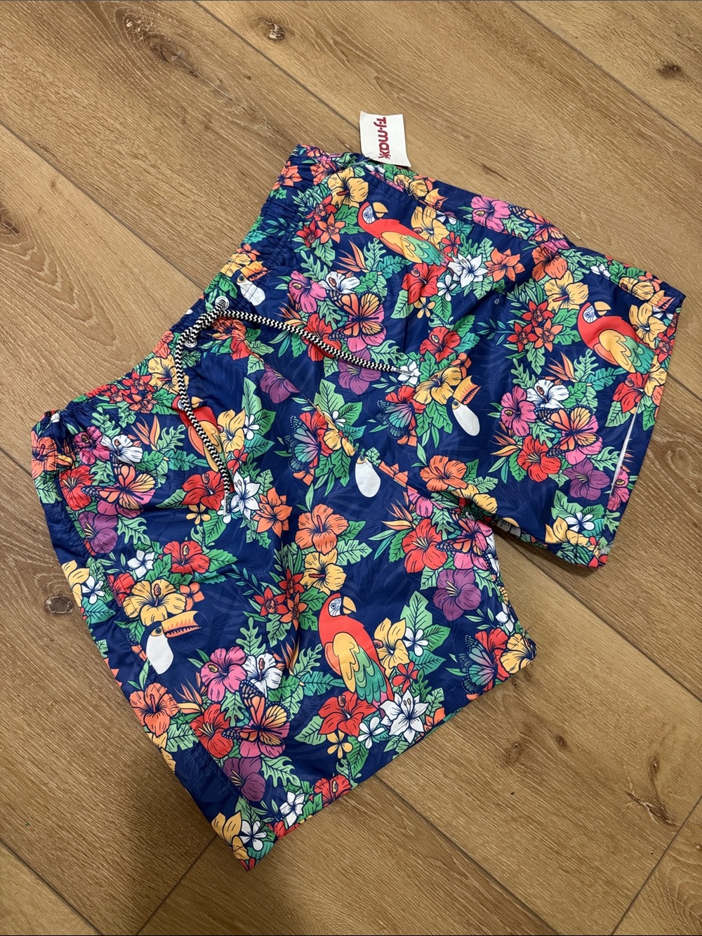 Men's Navy Tropical Floral Swim Trunks